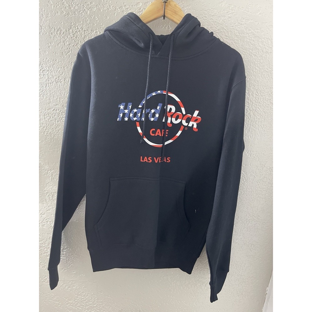 Hard Rock Cafe Las Vegas Hoodie Sweatshirt Adult Size Medium Black Patriotic